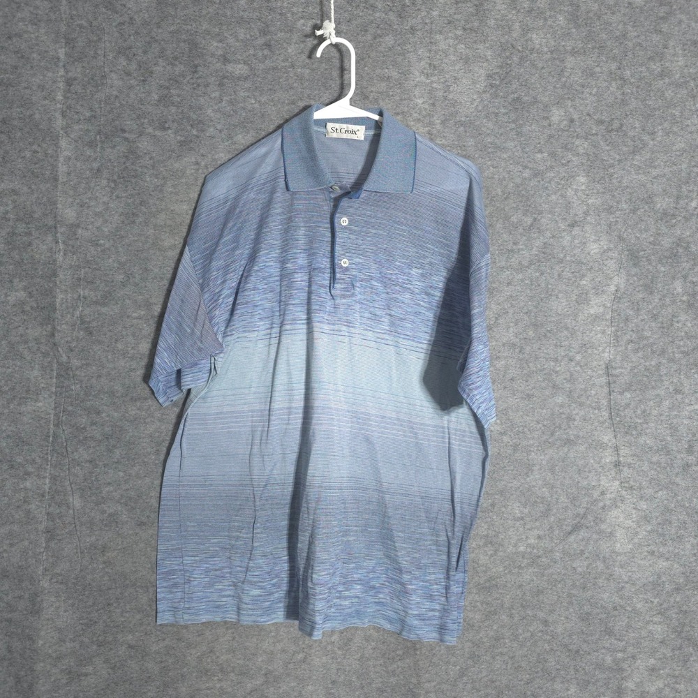 St. Croix Polo Shirt Mens L Blue Ombre Stripe Cotton Made in Italy Luxury Knit